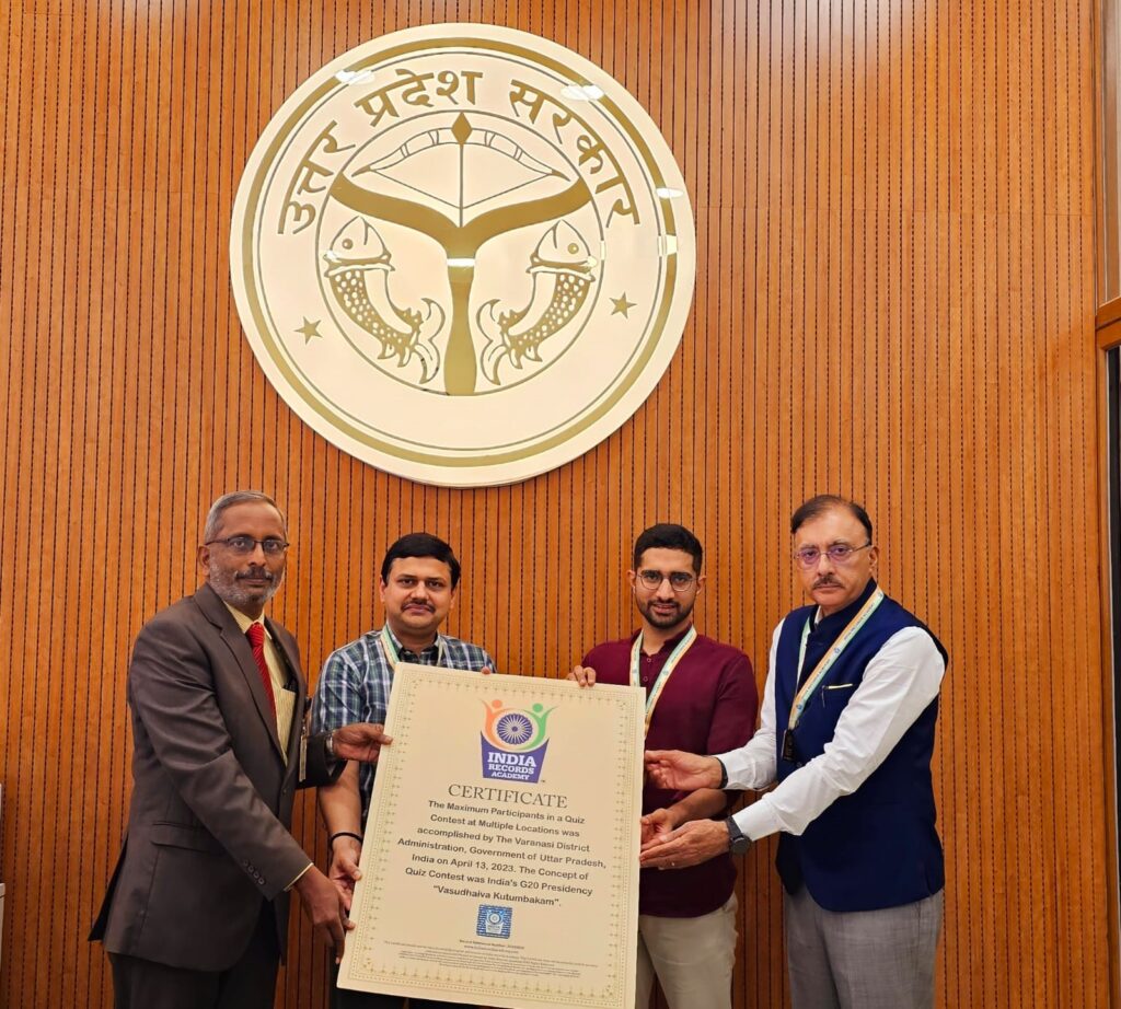 India Records Academy Certifies World Record title to Varanasi District Administration for Most Participants in a Quiz Contest at Multiple Locations