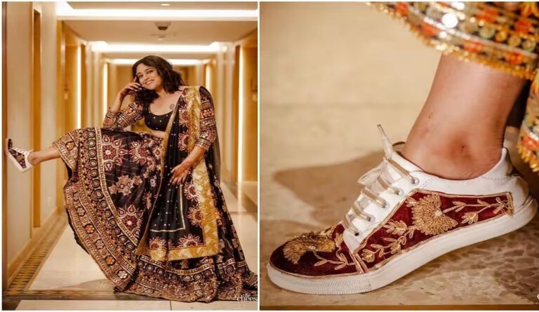 Skip the heels and wear such shoes with a lehenga, you will look stylish and be comfortable.