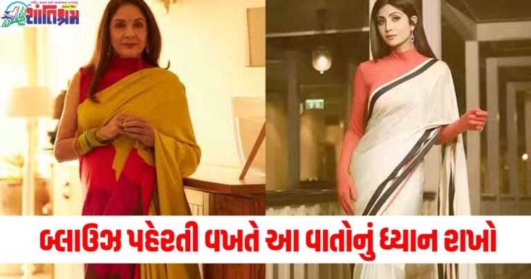 ટર્ટલ નેક બ્લાઉઝ (Turtle neck blouse), પહેરવાનું પસંદ (Like to wear), દ્યાન રાખો (Pay attention), લુક (Look), બગડી જશે (Will spoil),